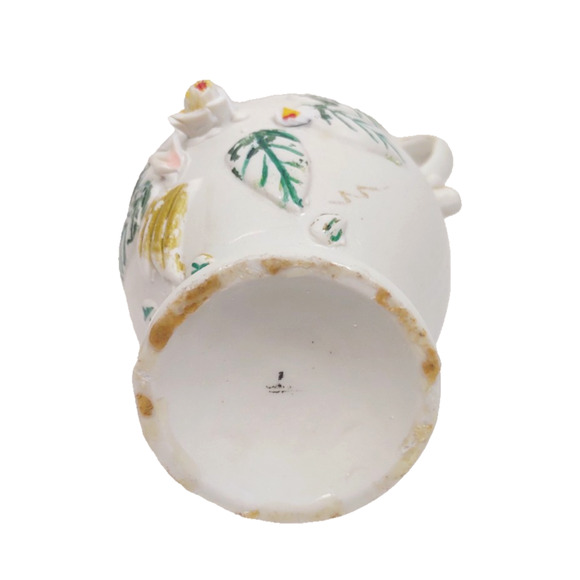 Vintage Bisque Porcelain Handled Raised Flower Vase 7" Hand Painted Gold Trim - Picture 8 of 9